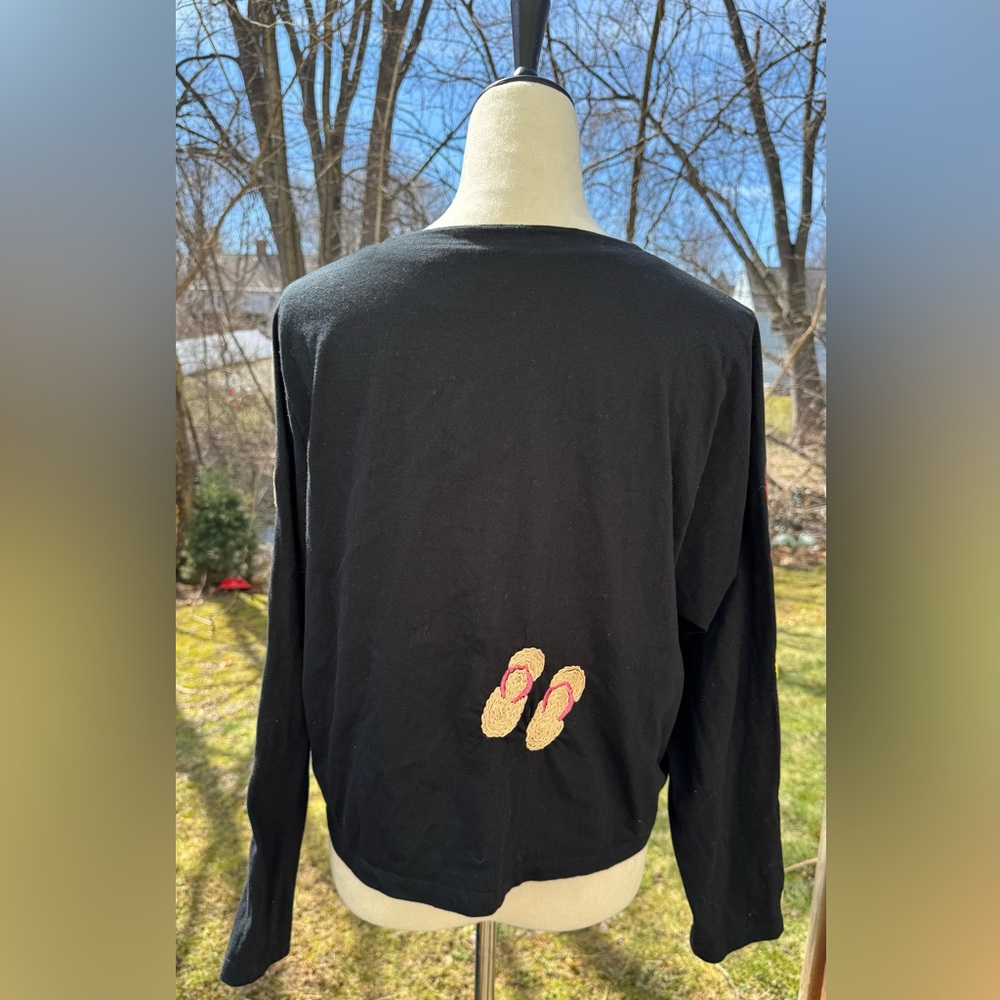 Michael Simon Black Cardigan with Multicolor Flip-Flop Appliqués - Picture 3 of 8